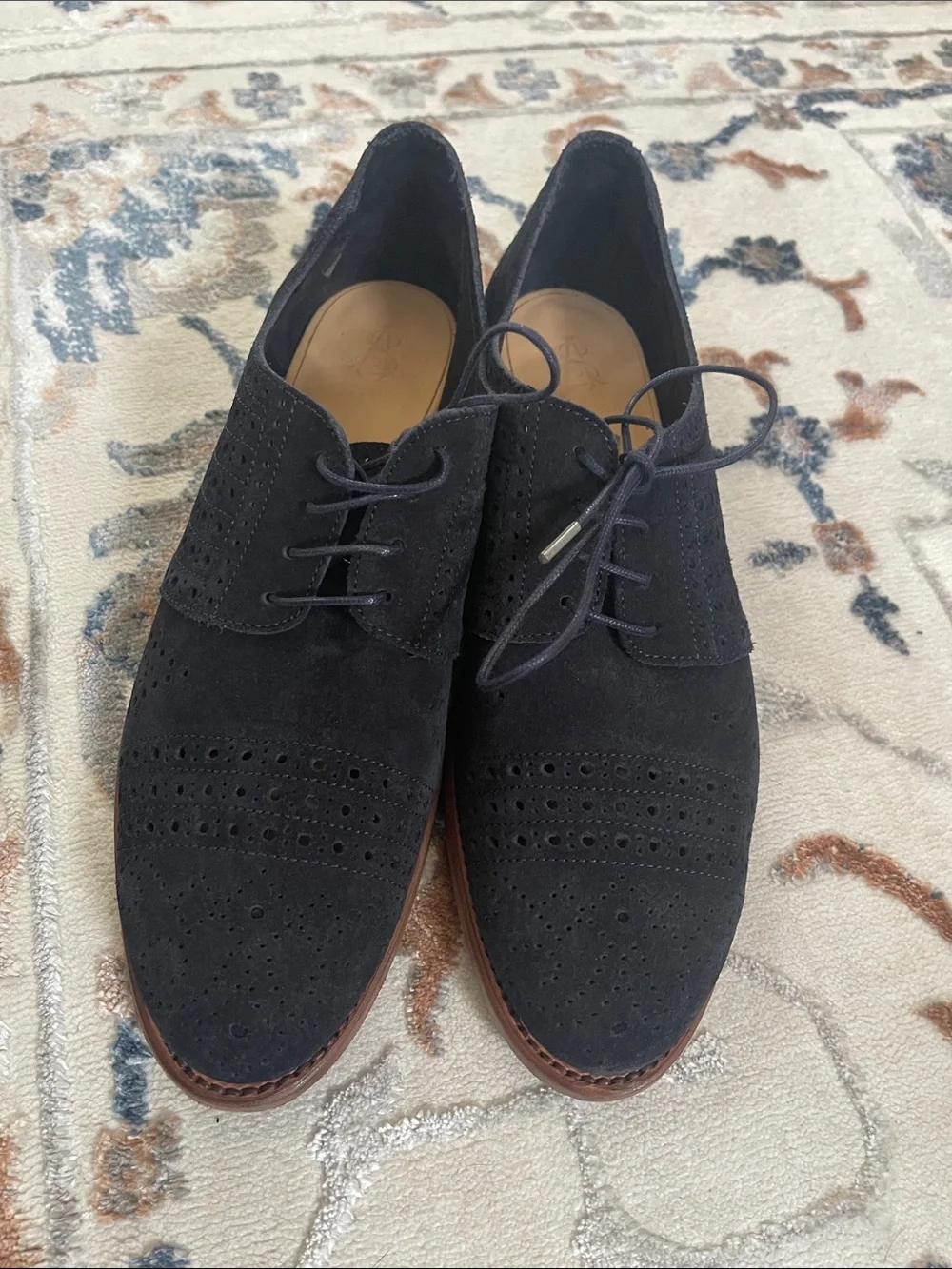Navy Suede Lace-Up Brogue Flats - Classic Women's Loafers